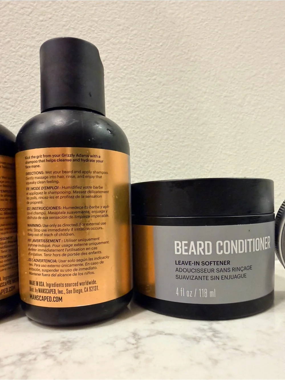 Manscaped and Fulllight Tech set of 6 Beard Shampoo, Conditioner, Balm, and Oil